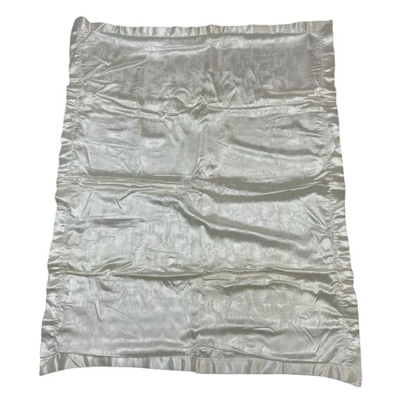 Vintage Fleece‎ Satin Trim Baby Blanket Ivory Thermal Set Of 2 - Picture 4 of 11